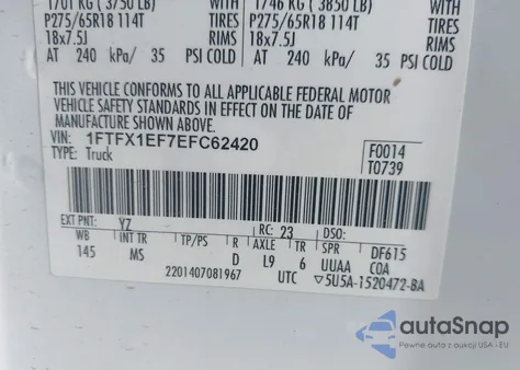 2014 Ford F-150 Xlt from USA, damaged, VIN 1FTFX1EF7EFC62420